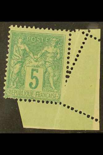 1876-85 5c Green "Peace And Commerce" Type II (SG 228) From The Low- Right Sheet Corner Showing PAPER- FOLD PERFORATING  - Other & Unclassified