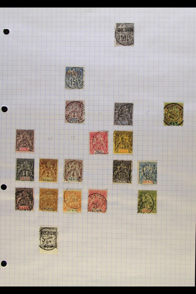 BENIN 1892-1894 All Different FINE USED Collection On An Album Page. With 1892 Black Handstamp 10c Plus Red Handstamp 15 - Andere & Zonder Classificatie