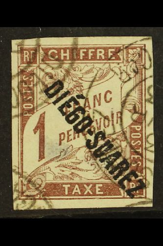 DIEGO-SUAREZ POSTAGE DUE 1892 1f Brown (Yvert & Maury 13, SG D37), 4 Good Margins And Fine Cds Cancel, Couple Of Thins.  - Other & Unclassified