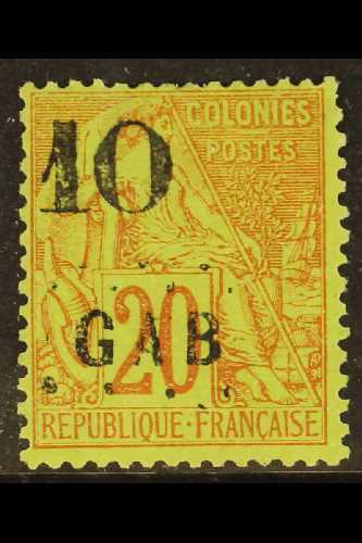 GABON 1886 "10" On 20c Red On Green "GAB" Overprint (Yvert 2, SG 2), Mint Part Gum, One Pulled Perf At Top Right, Very F - Andere & Zonder Classificatie