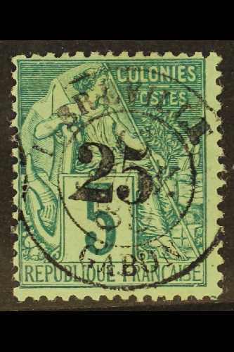 GABON 1888-89 "25" On 5c Green Surcharge (Yvert 8, SG 8), Superb Cds Used With 'socked On The Nose' "Libreville" Cd Canc - Autres & Non Classés