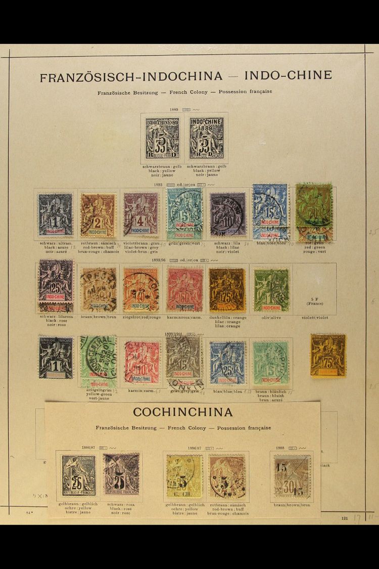 INDO-CHINA 1886-1908 OLD MOSTLY USED COLLECTION On Pages, Inc 1892-96 Tablets Used Set To 1f, Plus COCHINCHINE 1886-87 " - Autres & Non Classés