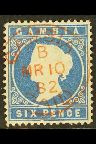 1880-1 6d Blue, Wmk Crown CC Sideways, Perf.14, SG 18A, Bluntish Perf At Base, Otherwise Very Fine Used With Clear C.d.s - Gambie (...-1964)