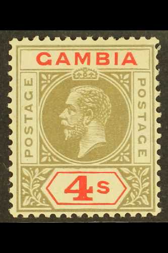 1921 4s Black And Red, Geo V, Wmk Script, SG 117, Very Fine Mint. For More Images, Please Visit Http://www.sandafayre.co - Gambie (...-1964)