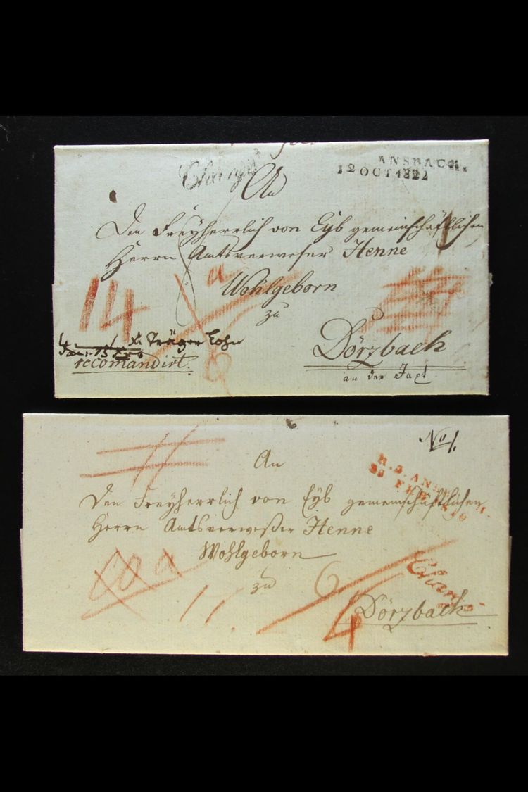 BAVARIA 1816-1822 Two Entire Letters To Dorzbach, 1816 With Red Dated Two-line "H. S. ANSBACH / 28 Feb 1816" & "Charge"  - Andere & Zonder Classificatie