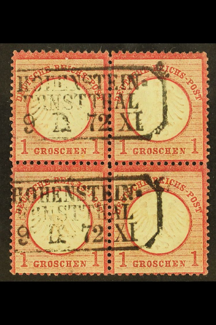 1872 1g Rose-carmine Small Shield (Michel 4, SG 5), Fine Used BLOCK Of 4 Cancelled By Two Boxed "Hohenstein - Ernstthal" - Other & Unclassified