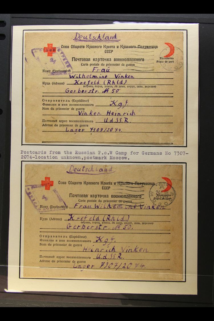 WORLD WAR II - POW'S IN RUSSIAN CAMPS A Collection Of VINKEN FAMILY Censored Printed P.O.W. Cards (including Red Cross C - Autres & Non Classés