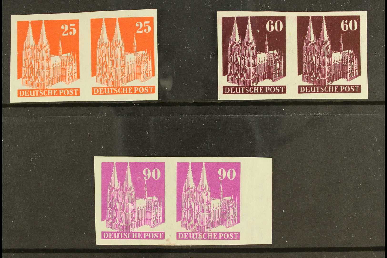 AMERICAN & BRITISH ZONE 1948-52 25pf, 60pf, And 90pf Cologne Cathedral Definitives, Each As IMPERF PAIRS, Mi 87 IV W U,  - Autres & Non Classés