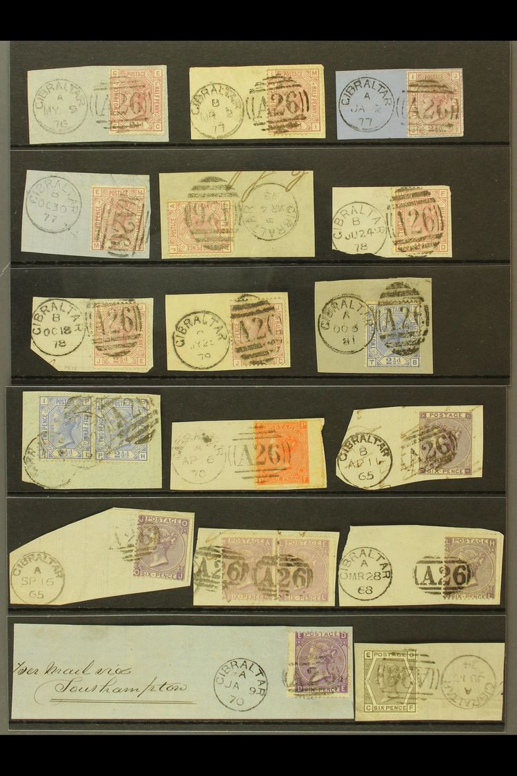 1865-1881 GREAT BRITAIN USED IN. An Attractive Group Of All Different Stamps USED ON PIECES Tied By "A 26" Numeral Or Fu - Gibraltar