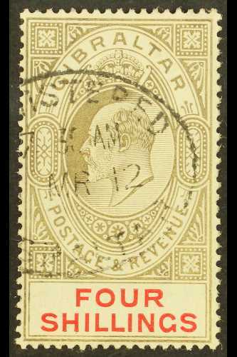 1906-11 KEVII 4s Black And Carmine, SG 73, Very Fine Used With Registered Oval Cancel. For More Images, Please Visit Htt - Gibraltar