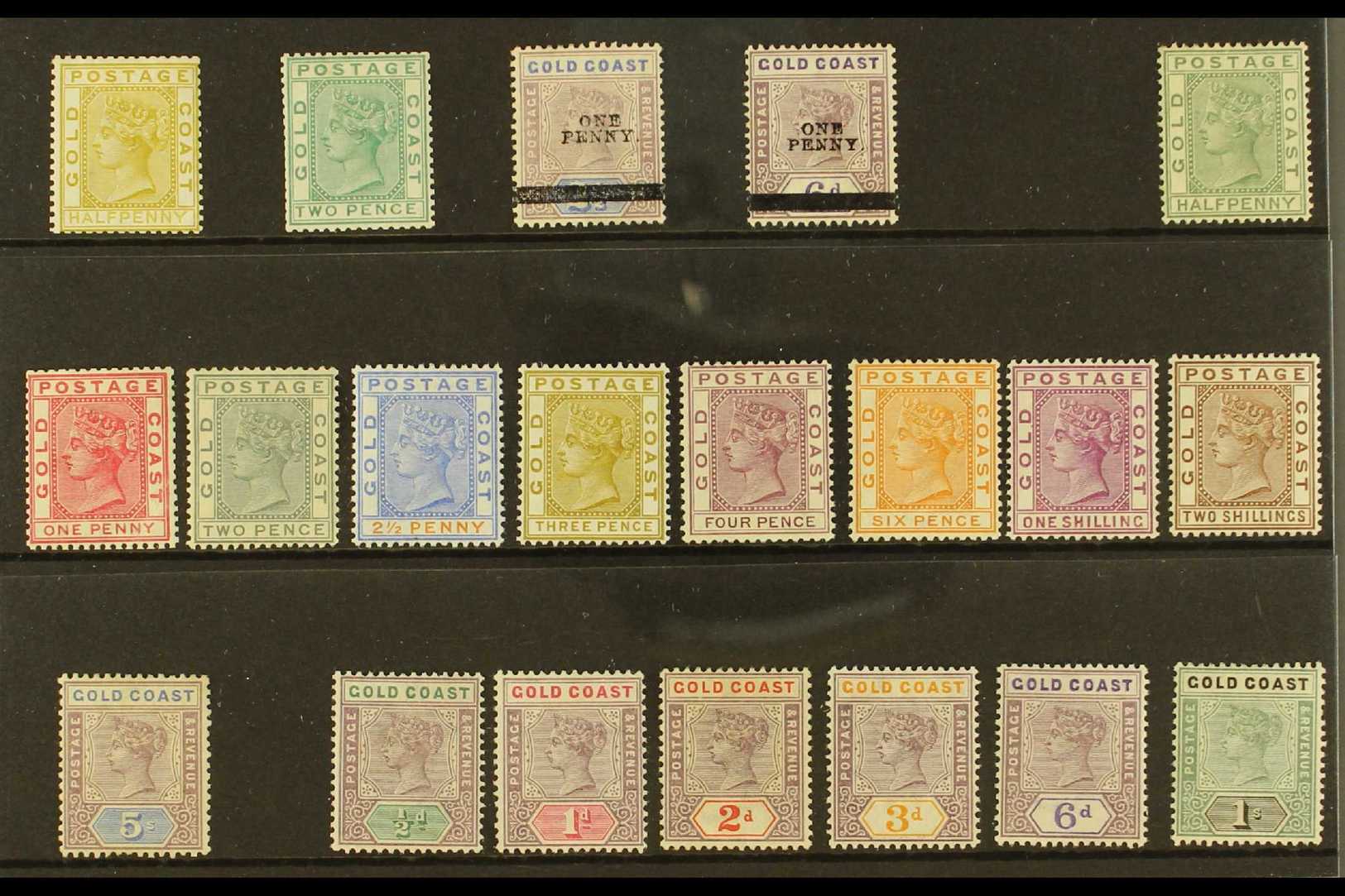 1876-1902 ALL DIFFERENT MINT QV COLLECTION. A Colourful Mint Selection Presented On A Stock Card That Includes 1876-84 C - Gold Coast (...-1957)