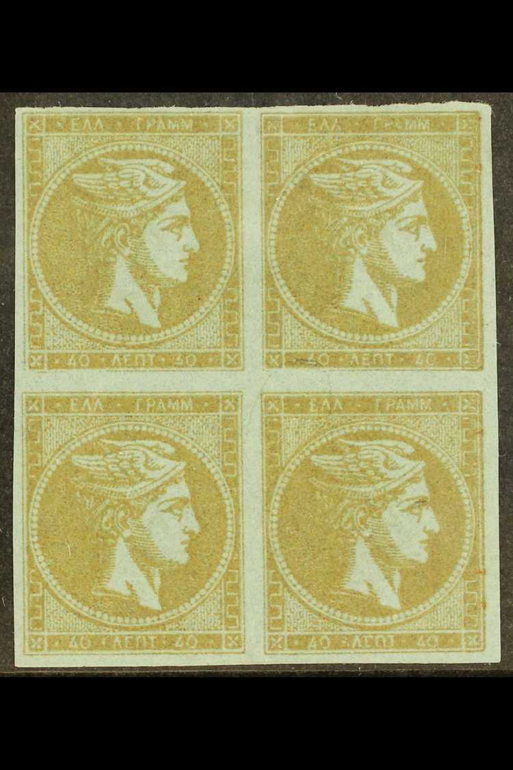 1872 - 5 40L Bistre On Blue Thin Transparent Paper, SG 43d (Michel 42a), Superb Lightly Hinged Mint BLOCK OF FOUR With 4 - Autres & Non Classés