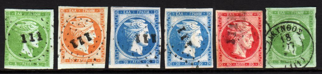 ZANTE 1862-80 Large Hermes Heads Group (with Figures On Back) Showing Clear "111" Dotted Numeral Cancels Of Zante, With  - Other & Unclassified