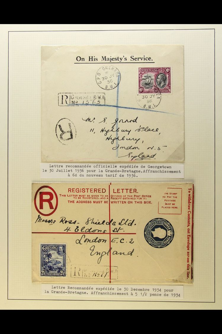 1895-1936 REGISTERED COVERS Includes 1995 2d Reg Env (size H) To London Bearing 2½d Strip Of Three, 1934 3d Reg Env (siz - Grenada (...-1974)