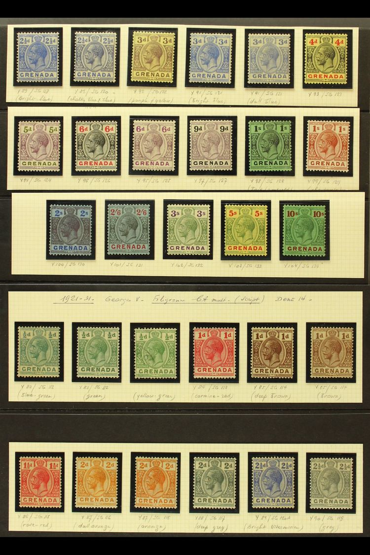 1921-32 Watermark Multi Script CA Complete Definitive Set Of 22, SG 122/134, Fine Mint, With A Range Of Additional Liste - Grenada (...-1974)