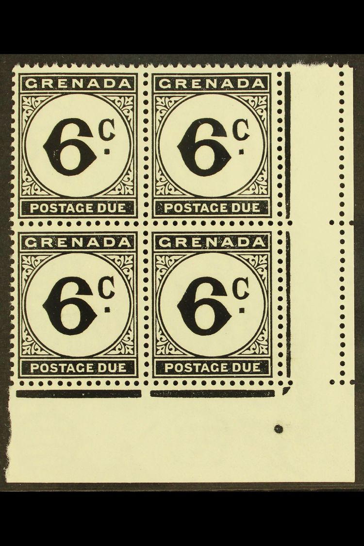 POSTAGE DUE 1952 6c Black Block Of Four With One Stamp Having ST EDWARDS CROWN WATERMARK ERROR, SG D17+17b, Never Hinged - Grenada (...-1974)