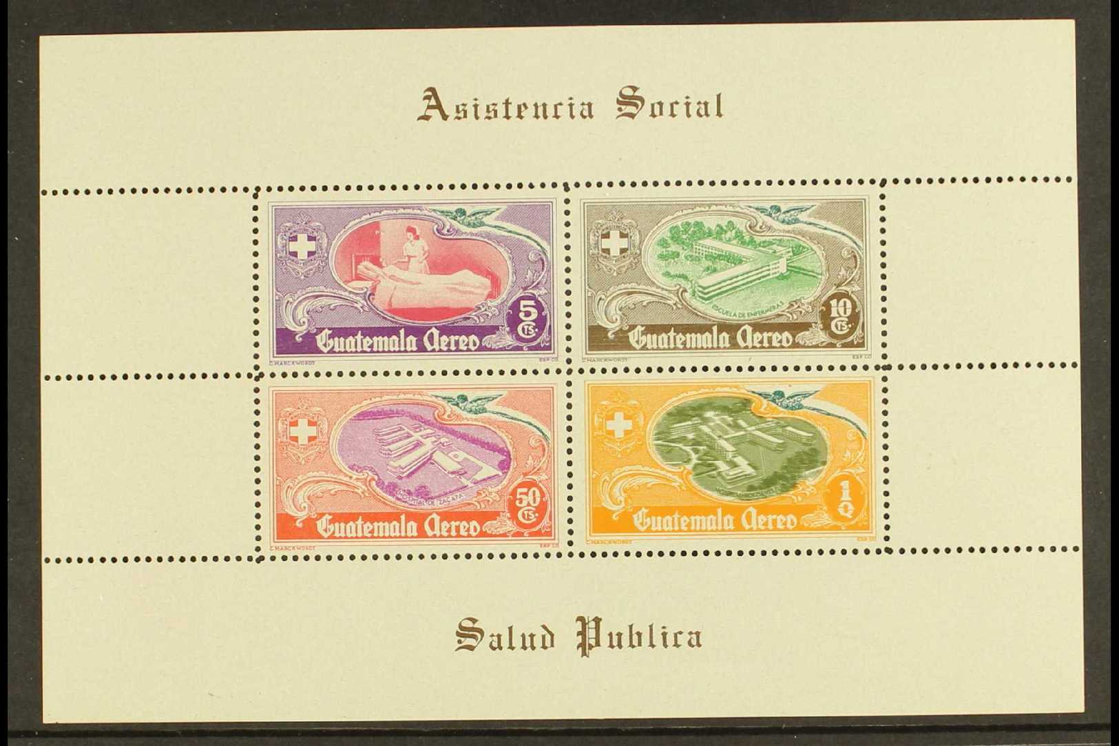 1950 National Hospital Fund Miniature Sheet, Scott C180a, Showing DOUBLE PRINTED Olive Colour (Roosevelt Hospital), Very - Guatemala