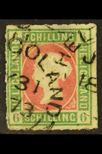 1867-8 6sch Green & Rose, Rouletted, SG 4, Used, Small Thin, Cat.£275. For More Images, Please Visit Http://www.sandafay - Heligoland (1867-1890)