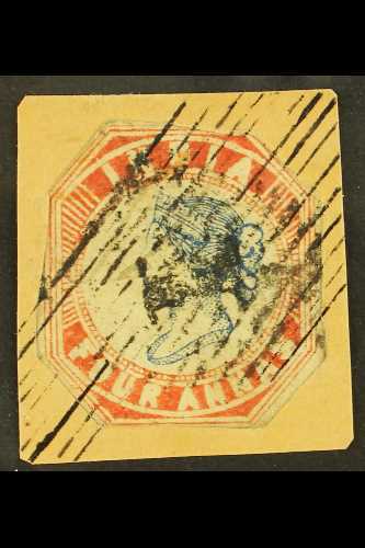 1854 4a Blue And Red, Head Die IIA, Frame Die I, SG 21b, Used Cut To Shape Example Of The Rarest Die Combination, Tied T - Autres & Non Classés