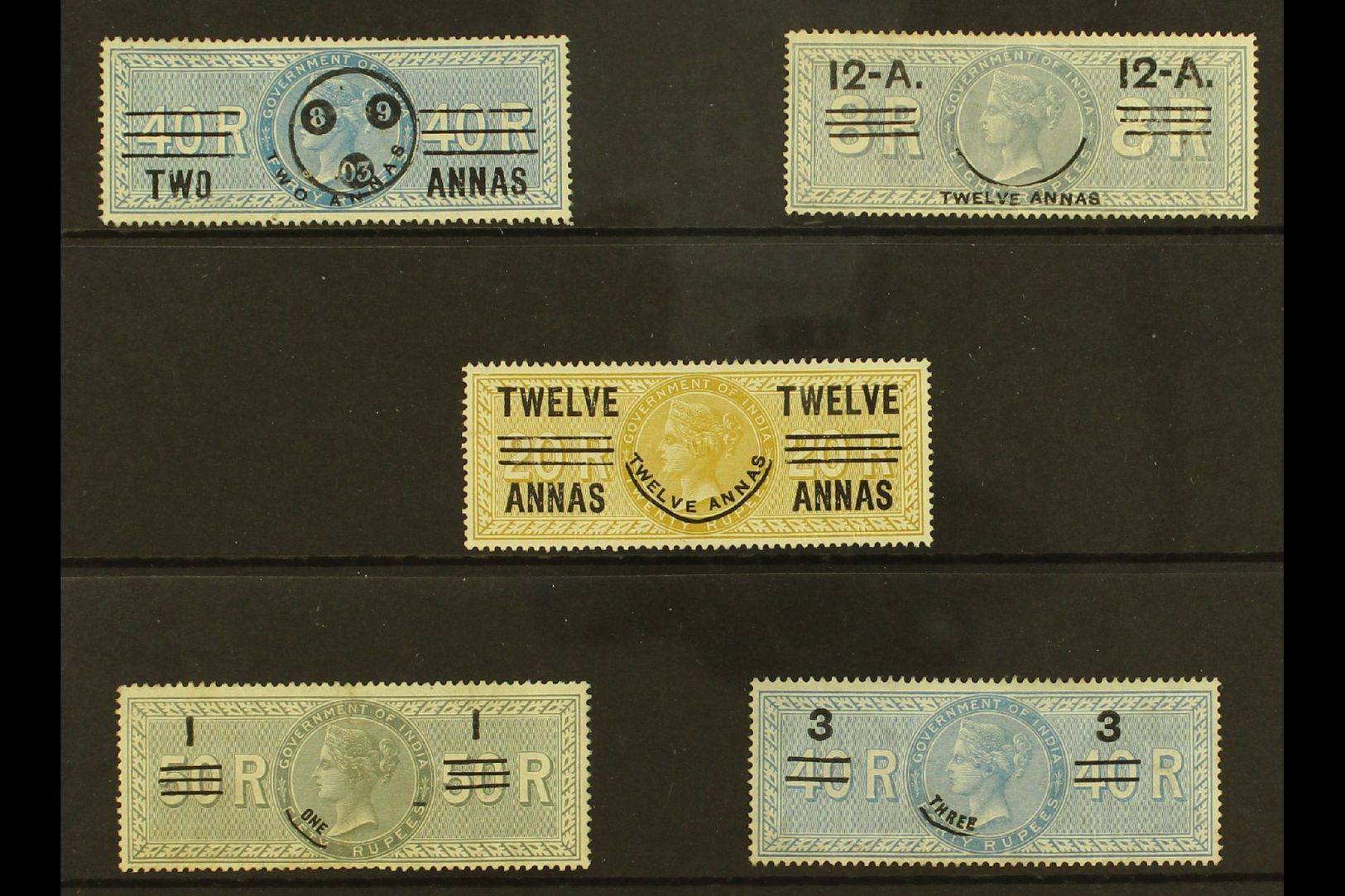 REVENUES - SPECIAL ADHESIVE 1903 Provisional Surcharges With 2a On 40r Blue, 12a On 8r Grey, 12a On 20a Brown, 1r On 50r - Autres & Non Classés