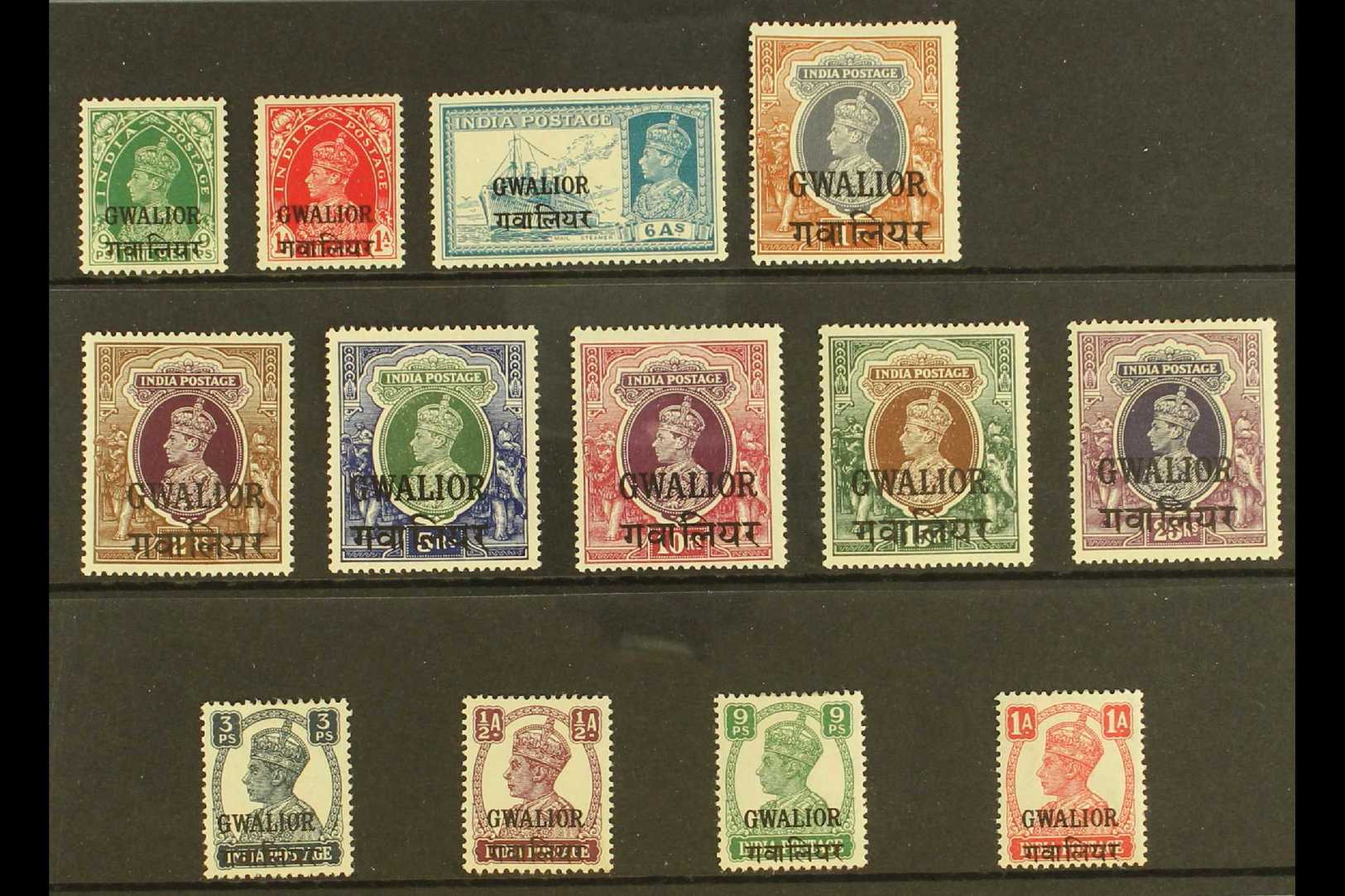 GWALIOR OFFICIALS. 1938-48 ALL DIFFERENT MINT Selection On A Stock Card With Values To 15r & 25r. Useful Range (13 Stamp - Andere & Zonder Classificatie