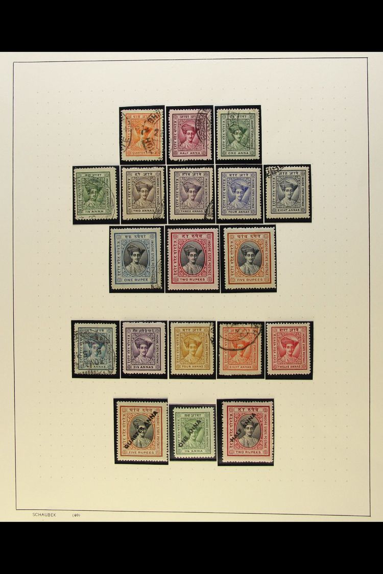 INDORE 1886-1946 Mint And Used Collection On Album Pages. Note 1886 ½a (2 Mint & 4 Used); 1889 ½a Handstamped On Pink (4 - Autres & Non Classés