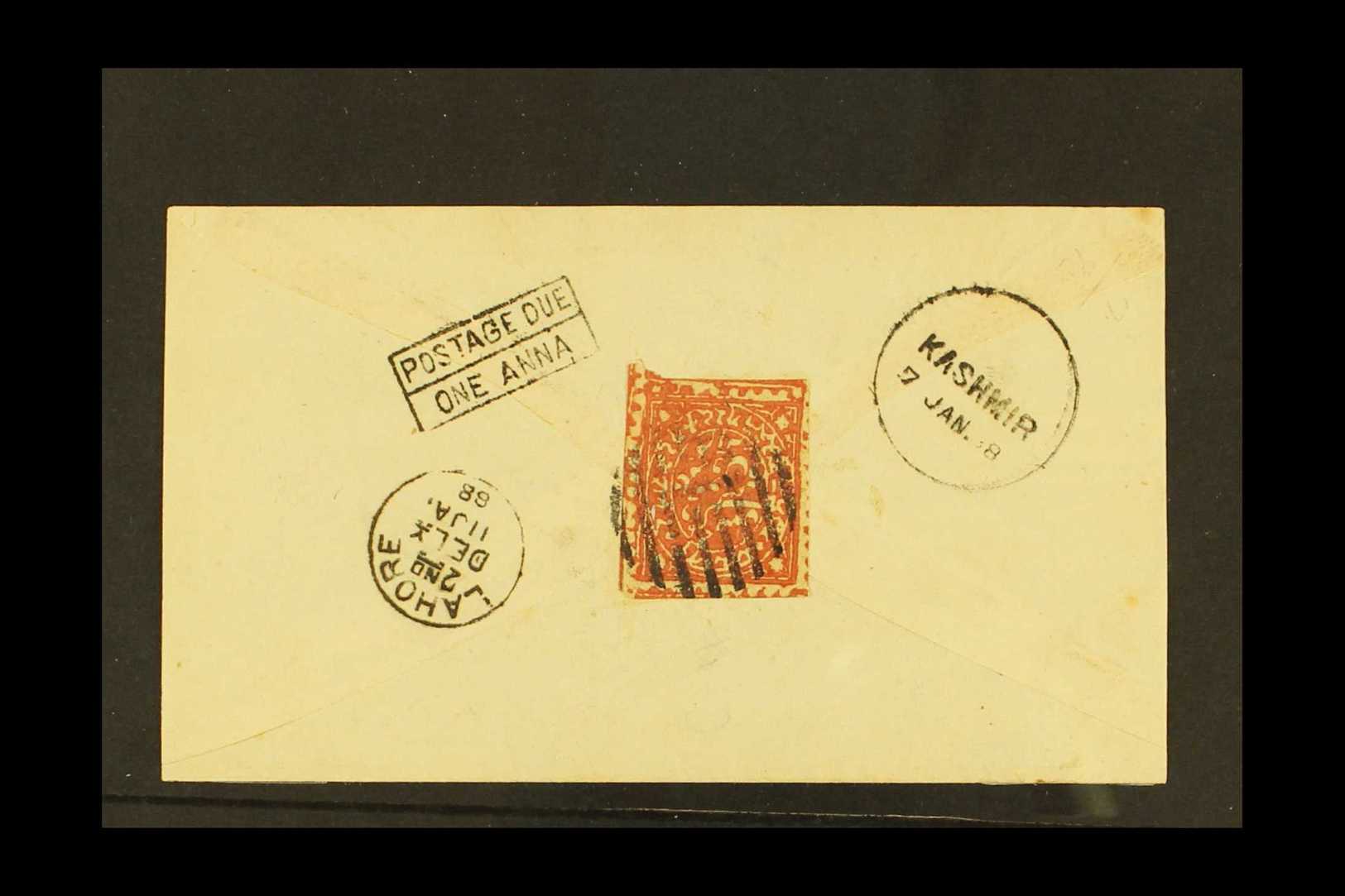 JAMMU & KASHMIR 1888 Cover From Jammu To Lahore Franked Jammu And Kashmir ½a Red, Underpaying The Postage With Fine Boxe - Autres & Non Classés