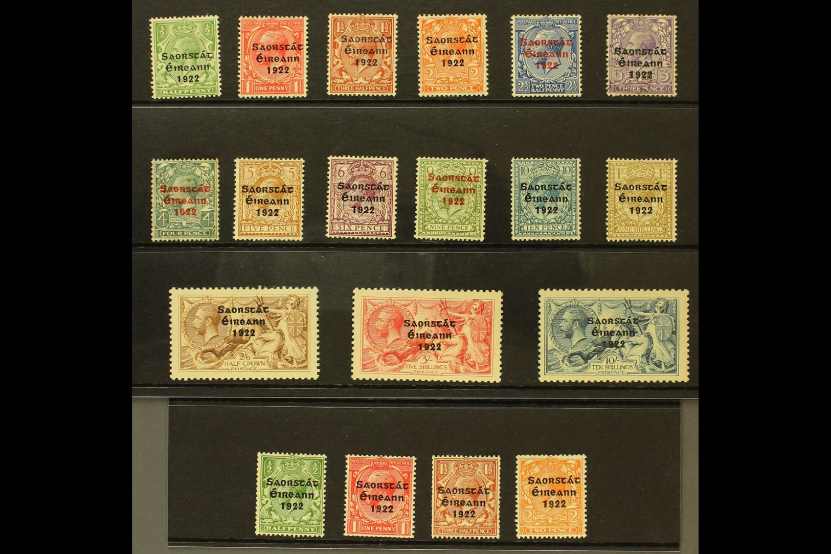 1922-23 Thom Three Line Overprints Complete Set Of 15 To 10s Seahorse, SG 52/66, Plus The Harrison Coils Set Of Four, SG - Autres & Non Classés