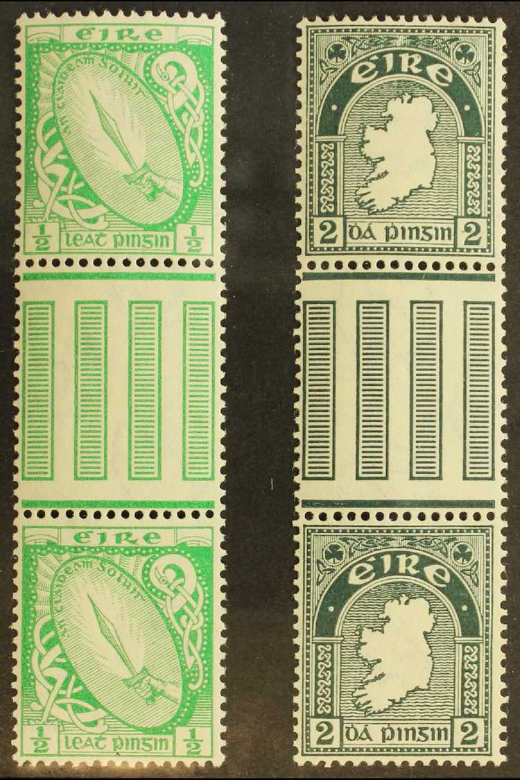 1922-34 GUTTER PAIRS ½d Bright Green & 2d Grey-green, Wmk "se" SG 71, 74, Very Fine, Never Hinged Mint (2 Pairs). For Mo - Other & Unclassified