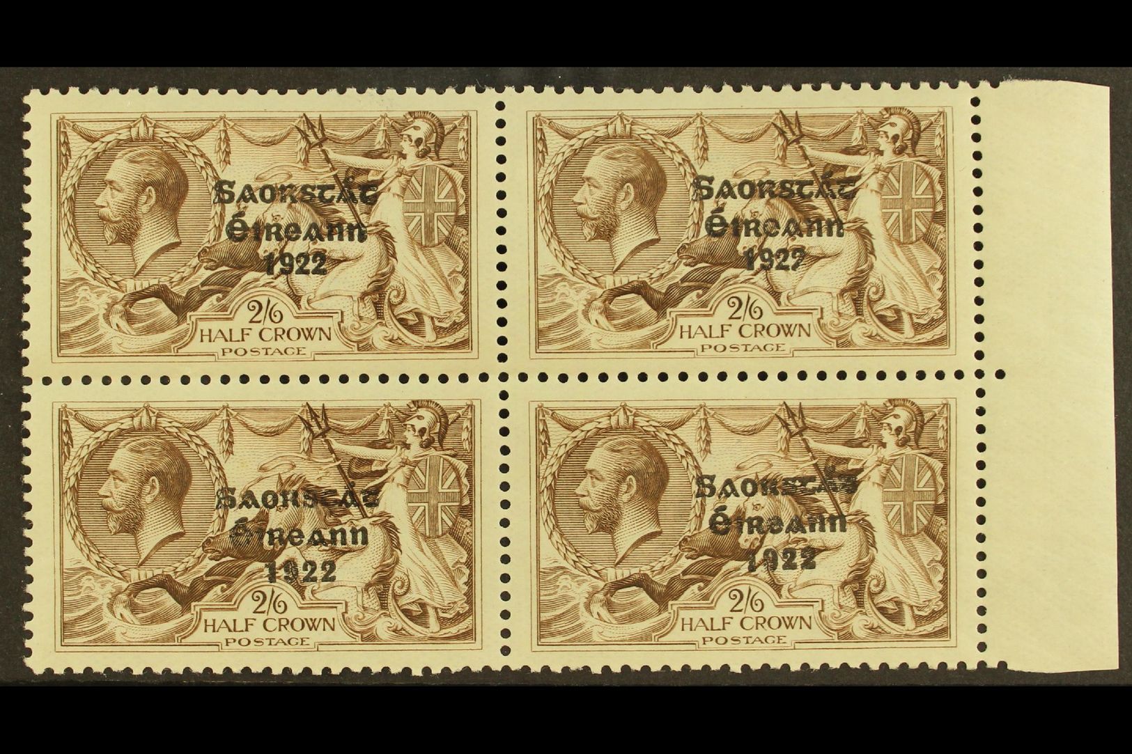 1925 2s 6d Chocolate Brown, SG 83, Marginal Block Of 4 Showing The Variety "Wide And Narrow Date" As 2 Vertical Pairs, S - Autres & Non Classés