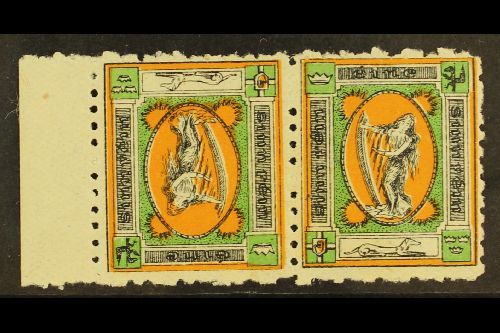 FORERUNNER RARITY 1907-16 Sinn Fein "Hibernia", Broad Crown Perf 11¼, Horizontal Marginal TETE BECHE PAIR (Hib. L17b), F - Autres & Non Classés