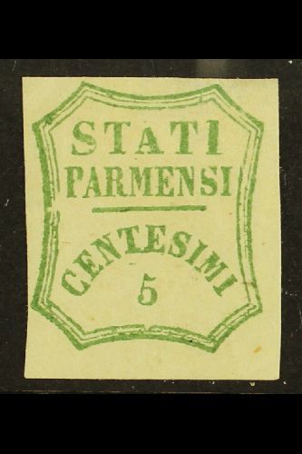 PARMA 1859 5c Blue Green, Provisional Govt, Variety "Short A", Sass 12b, Very Fine Mint, Large Part Og. Some Offsett On  - Non Classés