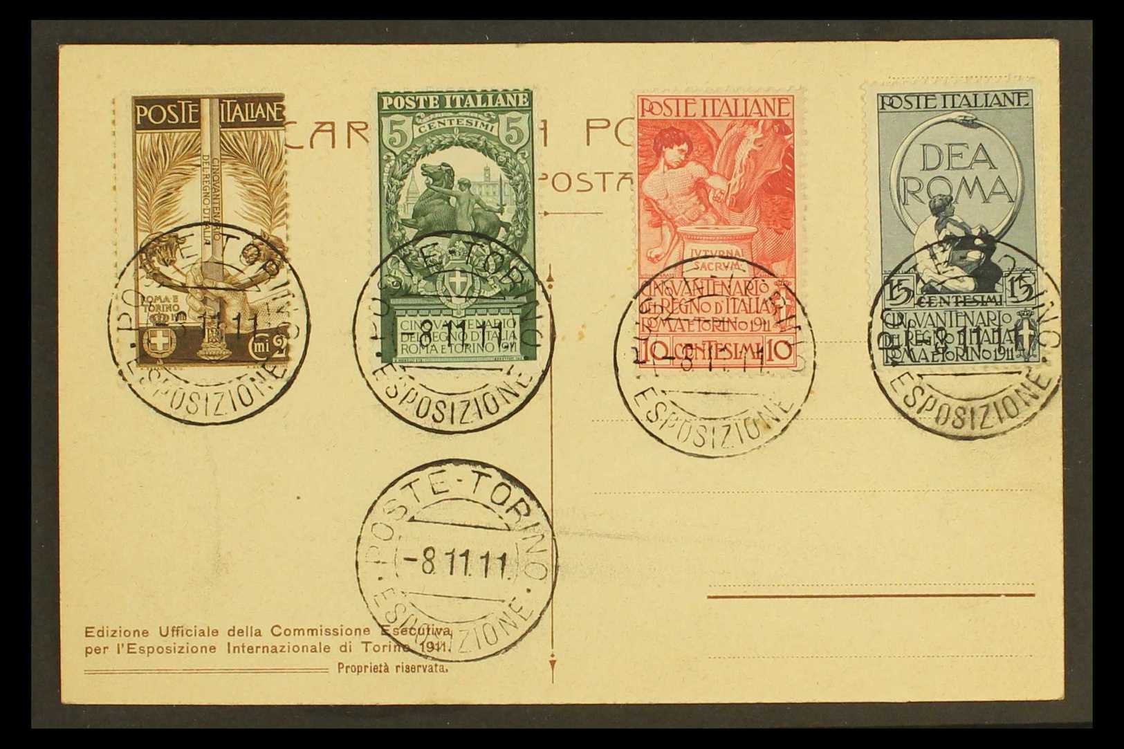 1911 Jubilee Complete Set (SG 86/89, Sassone 92/95), Fine Used On Unaddressed Postcard Tied By "Poste Torino Esposizione - Non Classés