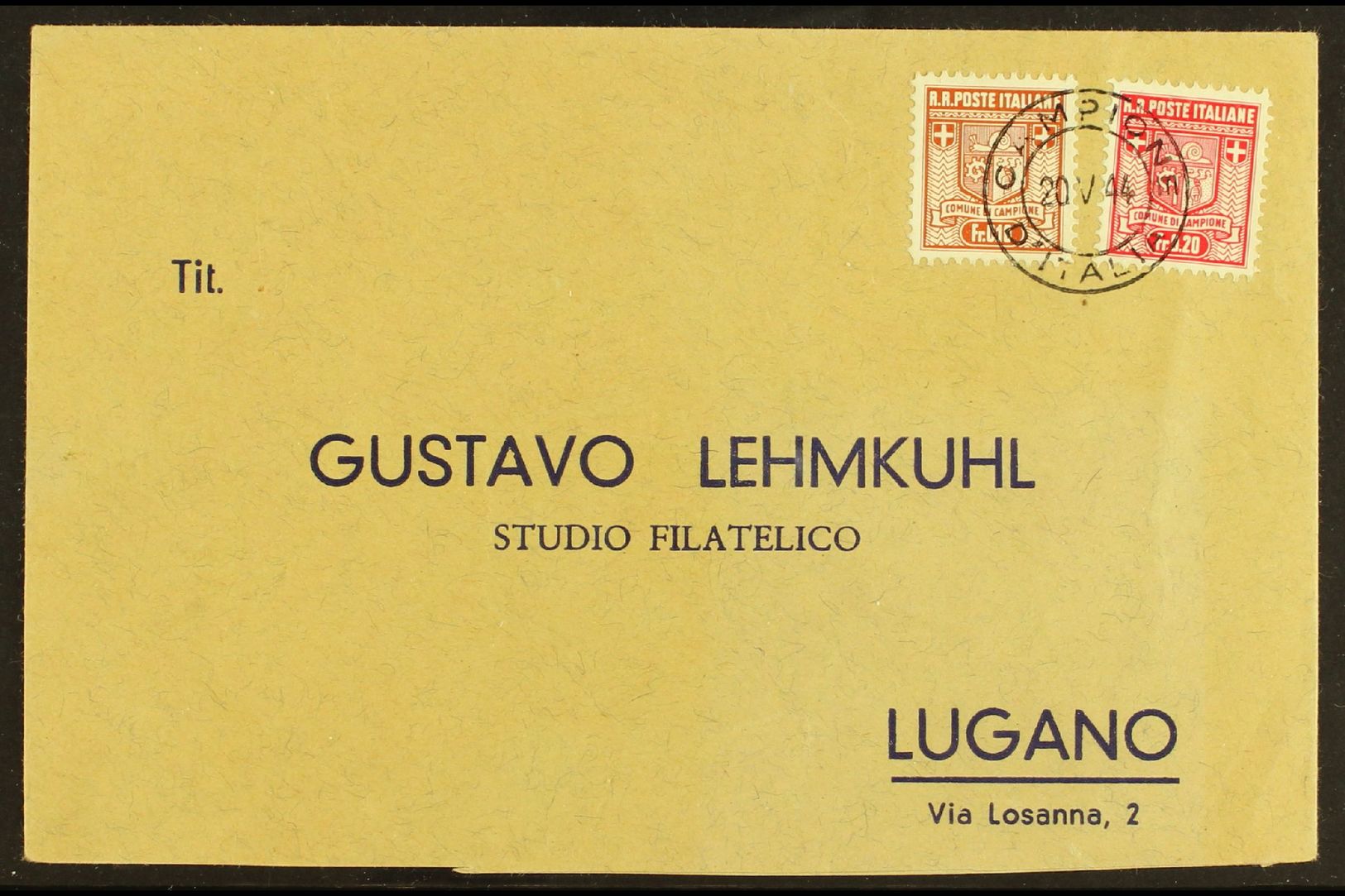 CAMPIONE 1944 (20 May) 10c And 20c Perf 11½, Sass 2a/3a, Very Fine Used On Printed Envelope Tied By Crisp FDI Cds. The E - Non Classificati