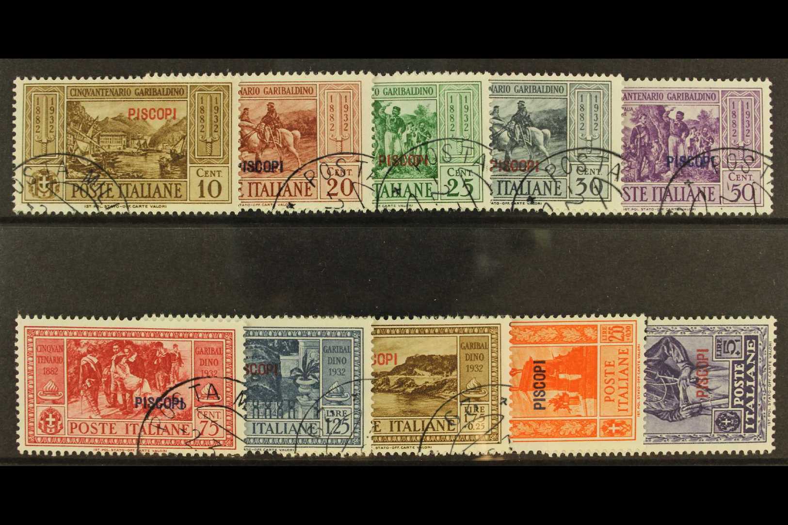 DODECANESE ISLANDS PISCOPI 1932 Garibaldi Set, SG 89/98, Sassone S.71, Very Fine Used (10). For More Images, Please Visi - Andere & Zonder Classificatie