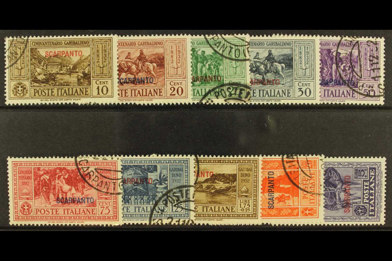 DODECANESE ISLANDS SCARPANTO 1932 Garibaldi Set, SG 89/98, Sassone S.78, Very Fine Used (10). For More Images, Please Vi - Andere & Zonder Classificatie