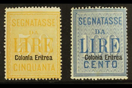 ERITREA POSTAGE DUES 1903 50L Yellow & 100L Blue Overprints (SG D41/42, Sassone 12/13), Fine Mint, 50L With Tiny Wrinkle - Andere & Zonder Classificatie