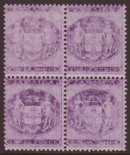 1874 POSTAL FISCAL 3d Purple On Lilac SG F6, Mint Block Of Four With Three Being NHM, Usual Rubbing.  For More Images, P - Jamaïque (...-1961)