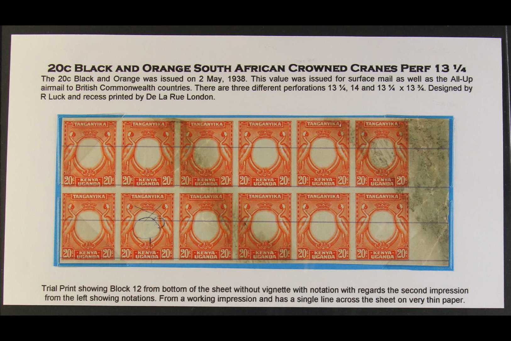 1938 TRIAL PRINT BLOCK OF TWELVE 20c Black And Orange, As SG 139, A Superb Imperf Trial Printing Block Of Twelve Showing - Vide