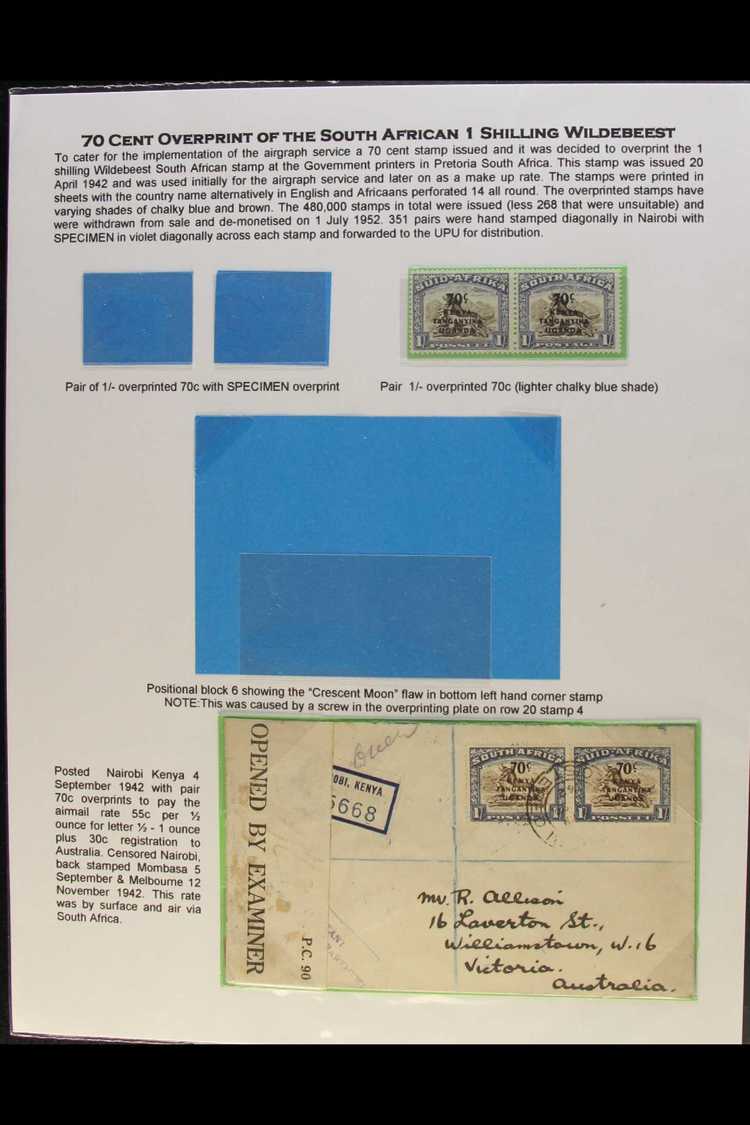 1941-2 POSTAL HISTORY COLLECTION Of Surcharges On South Africa Definitives, Written Up On Pages, We See 1s Pair On Censo - Vide