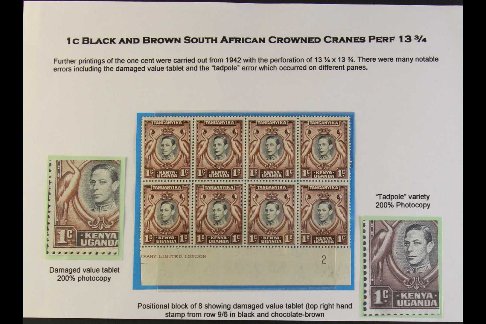 1942 1c Black And Chocolate Brown, Perf 13¼ X 13¾, SG 131, A Fine Mint Lower Marginal Block Of Eight Showing The "DAMAGE - Vide