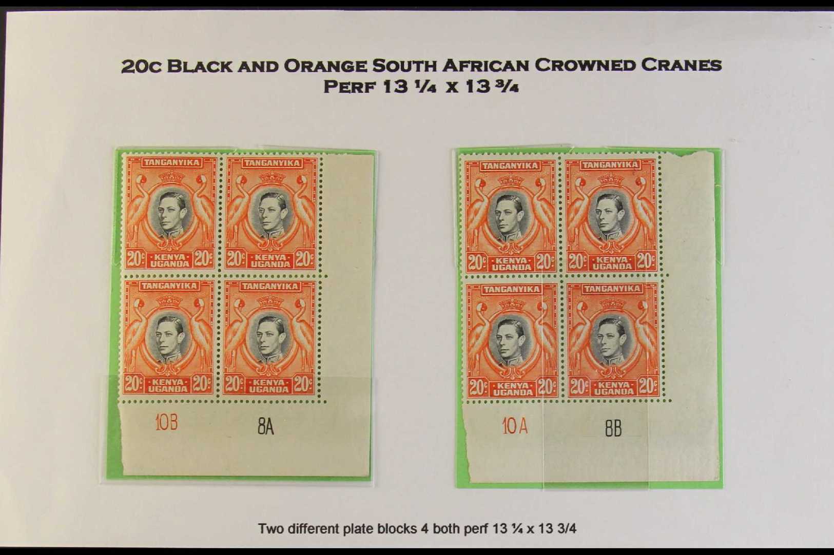 1942 20c Black And Orange, Perf 13¼ X 13¾, SG 139b, Two Different Very Fine Mint Corner Plate Blocks Of Four, One Showin - Vide