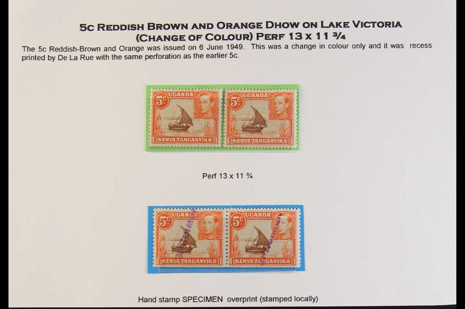 1949 5c Reddish Brown And Orange, Perf 13 X 11¾, SG 133, A Mint Horizontal Pair Each With Diagonal "SPECIMEN" Local Hand - Vide