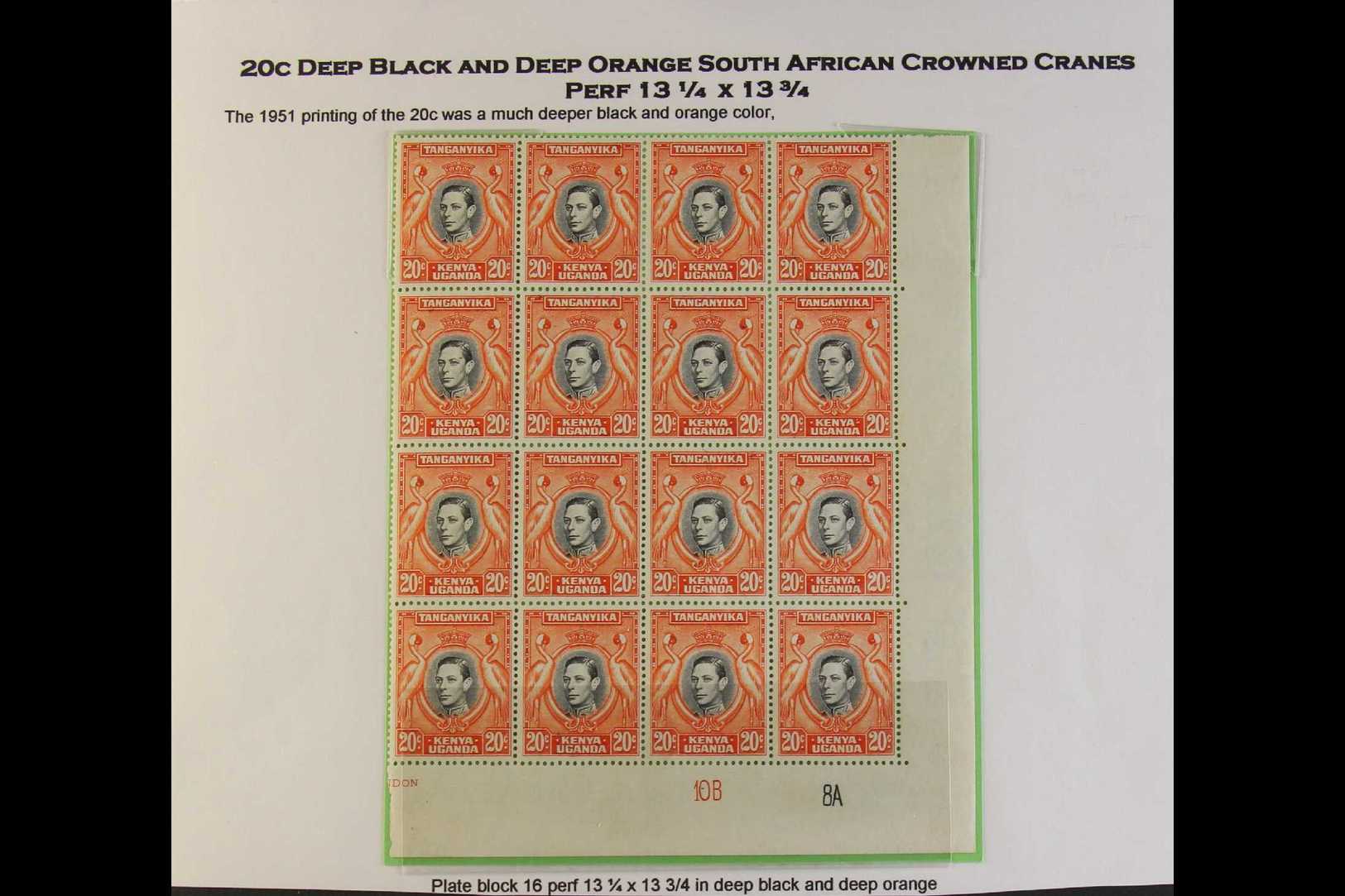 1951 20c Deep Black And Deep Orange, Perf 13¼ X 13¾, SG 139ba, A Mint Corner PLATE BLOCK OF SIXTEEN, With Controls "10B  - Vide