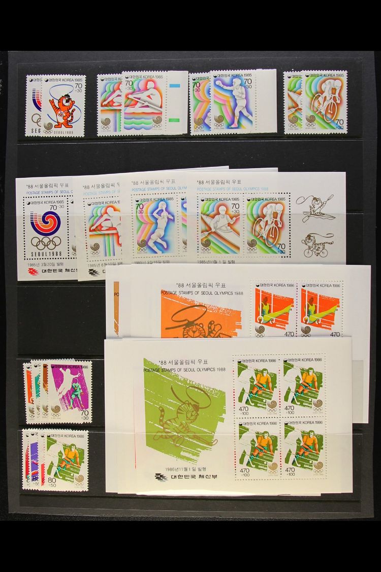 SEMI-POSTAL STAMPS 1985-1988 Olympic Games Complete With All Sets & Mini-sheets, Scott B19/54a, Superb Never Hinged Mint - Korea, South