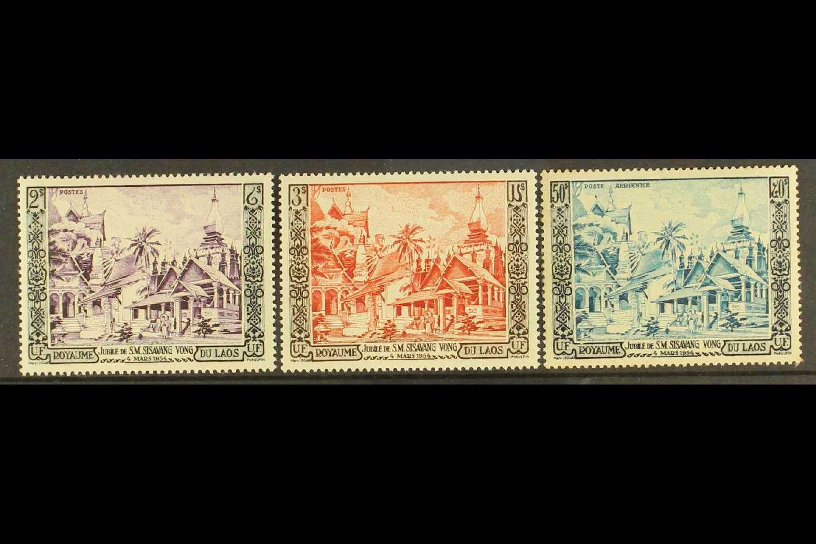 1954 Golden Jubilee Complete Postage And Air Set, SG 40/42, Never Hinged Mint, Some Slight Gum Toning. (3 Stamps) For Mo - Laos
