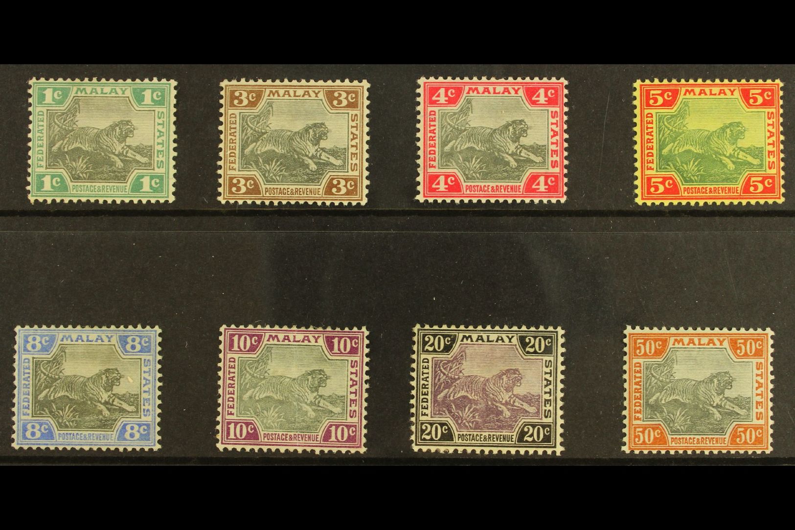 FMS 1900 1c - 50c, Tiger Set Wmk Crown CA, 10c And 50c Centres In Grey, SG 15/22 (20a, 22a) Very Fine And Fresh Mint. Fo - Autres & Non Classés