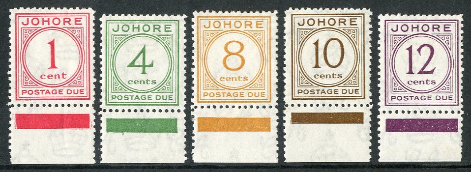 JOHORE 1938 Postage Due Set Complete, SG D1/5, Very Fine And Fresh Bottom Marginal Mint (5 Stamps) For More Images, Plea - Andere & Zonder Classificatie