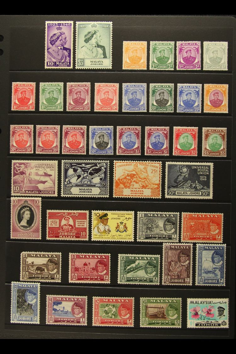 JOHORE 1948-65 FINE MINT COLLECTION On A Stock Page. Includes 1948 RSW Set, 1949-55 Definitive Range To $5 (set Less 1c  - Other & Unclassified