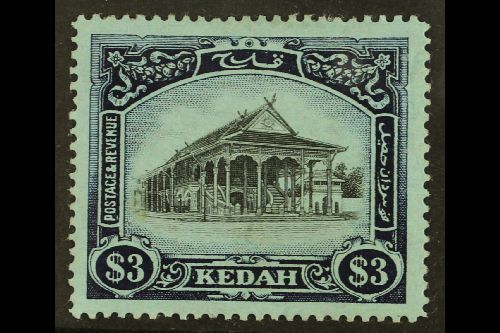 KEDAH 1912 $3 Black And Blue On Blue Council Chamber, SG 13, Very Fine Mint. For More Images, Please Visit Http://www.sa - Autres & Non Classés